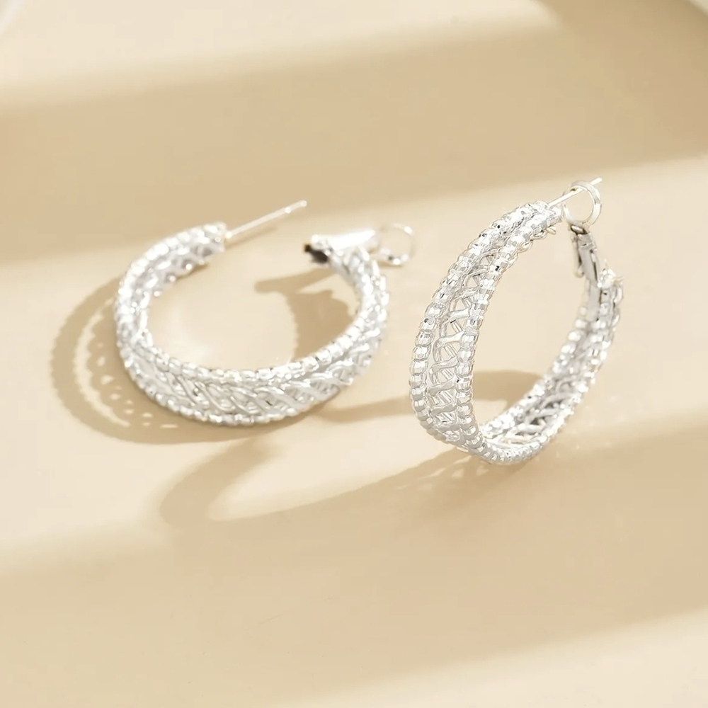 Silver Crystal Hoop Earrings with Elegant Design - Picture 2 of 3